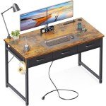 48 Inch Vintage Computer Desk with USB Ports