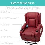 Red Power Lift Massage Recliner with USB Port