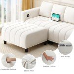 Beige L-Shaped Velvet Sectional Sofa with Ottoman