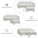 Beige L-Shaped Velvet Sectional Sofa with Ottoman
