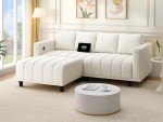 Beige L-Shaped Velvet Sectional Sofa with Ottoman