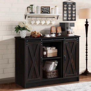 Farmhouse Coffee Bar Cabinet with Sliding Doors
