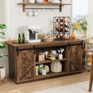 Shahoo Farmhouse Sideboard Buffet Cabinet with Barn Doors
