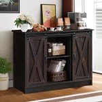Farmhouse Coffee Bar Cabinet with Sliding Doors
