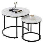 Round Nesting Coffee Table Set with Steel Frame