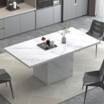 Modern 55-Inch White Faux Marble Dining Table