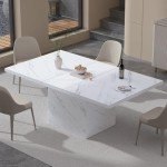 Modern 55-Inch White Faux Marble Dining Table