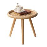 Boho Rattan Round Coffee Table for Living Room