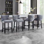 Set of 4 Grey Velvet Tufted Bar Stools