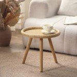 Boho Rattan Round Coffee Table for Living Room