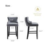 Set of 4 Grey Velvet Tufted Bar Stools