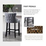 Set of 4 Grey Velvet Tufted Bar Stools
