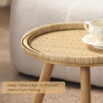 Boho Rattan Round Coffee Table for Living Room