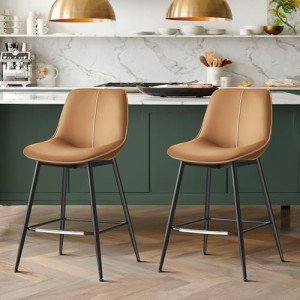 Set of 2 Ergonomic Bar Stools in Brown