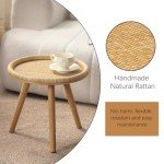 Boho Rattan Round Coffee Table for Living Room