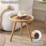 Boho Rattan Round Coffee Table for Living Room