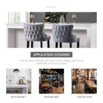 Set of 4 Grey Velvet Tufted Bar Stools