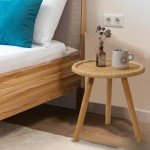 Boho Rattan Round Coffee Table for Living Room