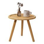 Boho Rattan Round Coffee Table for Living Room