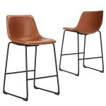 Industrial Faux Leather Bar Stools Set of 2