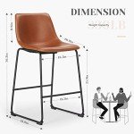 Industrial Faux Leather Bar Stools Set of 2