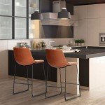 Industrial Faux Leather Bar Stools Set of 2