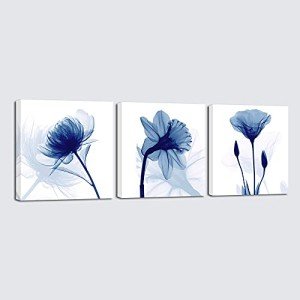 Blue Abstract Floral Canvas Art - 3 Panels
