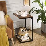 VASAGLE C Shape Rustic End Table in Brown/Black