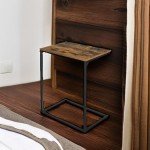 VASAGLE C Shape Rustic End Table in Brown/Black