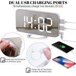 Mirrored LED Alarm Clock with USB Charger