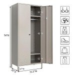 YEEZER Gray Metal Wardrobe Cabinet with Hanging Rod