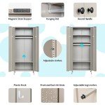 YEEZER Gray Metal Wardrobe Cabinet with Hanging Rod