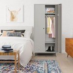 YEEZER Gray Metal Wardrobe Cabinet with Hanging Rod