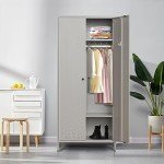 YEEZER Gray Metal Wardrobe Cabinet with Hanging Rod
