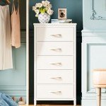 Stylish 5-Drawer Tall Dresser with Fabric Bins