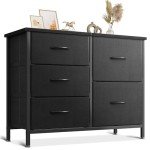 Black 5-Drawer Fabric Dresser and TV Stand