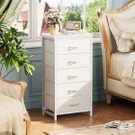 Stylish 5-Drawer Tall Dresser with Fabric Bins
