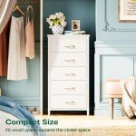 Stylish 5-Drawer Tall Dresser with Fabric Bins