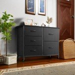 Black 5-Drawer Fabric Dresser and TV Stand