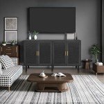 Stylish 4-Door Black Buffet Cabinet with Rattan Doors