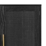 Stylish 4-Door Black Buffet Cabinet with Rattan Doors