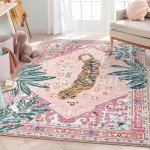 Washable Pink Boho Vintage 5x7 Area Rug