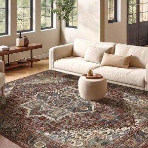 Maroon Vintage Area Rug 8x10 - Soft & Non-Slip