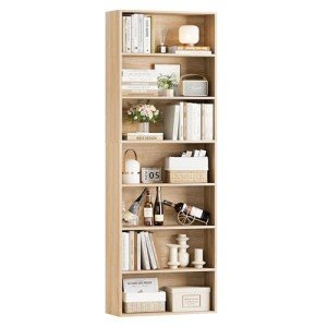 82" Tall 7-Tier Open Bookshelf in Light Oak