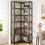 Tribesigns 7-Tier Industrial Corner Bookshelf – Gray