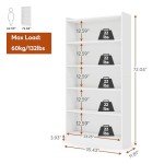 Modern 6-Tier White Tall Bookcase with Storage