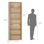 82" Tall 7-Tier Open Bookshelf in Light Oak