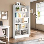 Modern 6-Tier White Tall Bookcase with Storage