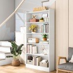 Modern 6-Tier White Tall Bookcase with Storage