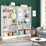 Modern 6-Tier White Tall Bookcase with Storage